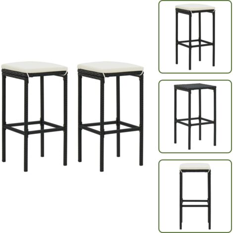 Sgabello in rattan - vidaXL Sgabelli da Bar con Cuscini 3 pz Neri in Polyrattan - Sgabello con cuscino