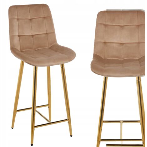 Sgabello in velluto CAPPUCCINO su GAMBE DORATE trapuntato Furnitex