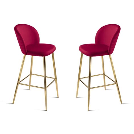 Sgabello in velluto Rosso con struttura in metallo Oro MEGAN 2 pezzi