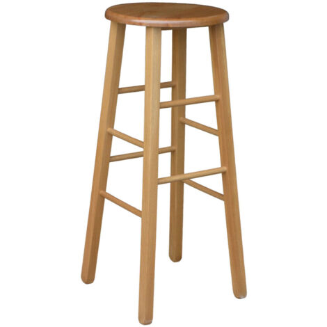Sgabello legno con seduta rotonda h 80 cm noce chiaro gamba dritte