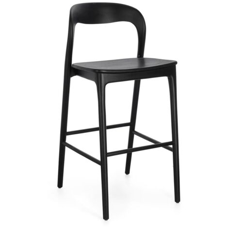 Sgabello "Miley" da bar struttura in legno teak finitura naturale per interni -Nero