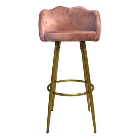 Sgabello Orel in velluto rosa con gambe dorate opache