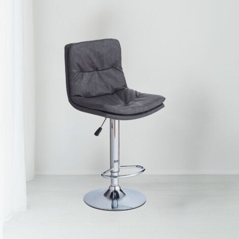 Sgabello Paco con seduta in ecopelle grigio e gamba in metallo inox
