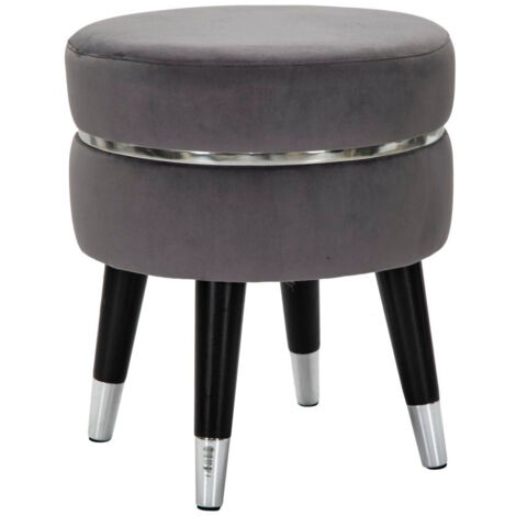 Sgabello Paris Ø35x40,5 cm in Legno Spugna Metallo e Poliestere Grigio Nero e Argento