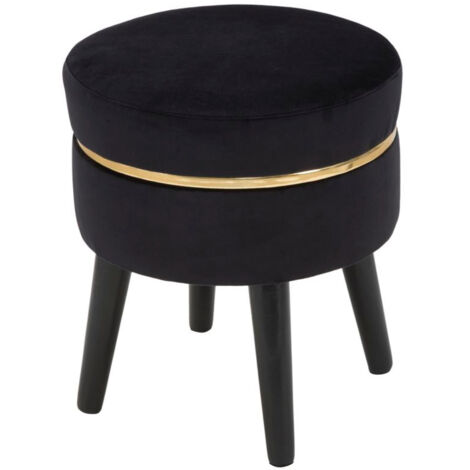 Sgabello Paris Nero Ø35x40,5 cm in Legno Spugna e Poliestere Nero e Oro