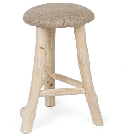 Sgabello per interno "Sarika" Seduta In Iuta, Gambe In Rami Di Teak Con Finitura Naturale, 30 x 30 x 50 h cm