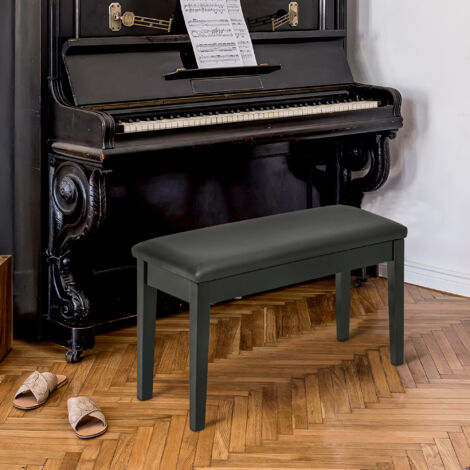 Sgabello per Pianoforte con Vano Contenitore, Panca per Pianoforte in Legno e Finta Pelle PU, 75x35x49cm, Nero