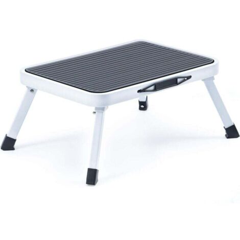 Sgabello pieghevole a 1 gradino, sgabello in gomma antiscivolo, sgabello da cucina in acciaio leggero, fino a 150 kg, 1 pezzo MNS