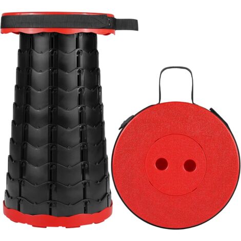 Sgabello pieghevole portatile telescopico nero e rosso duro e stabile