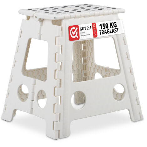 Sgabello pieghevole Relaxdays da campeggio e bagno, grande, portata 150 kg, plastica, 39 x 39 x 32 cm, bianco