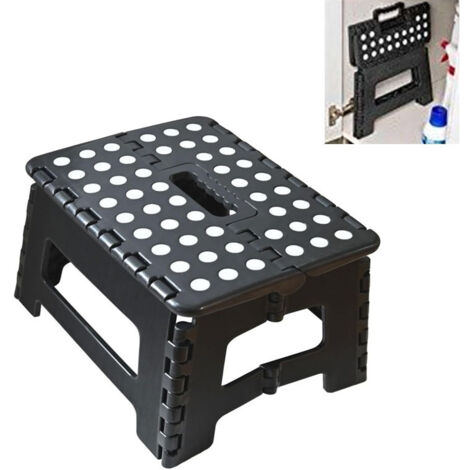Sgabello pieghevole, sedia pieghevole portatile in plastica, portata massima 150 kg, ideale per ufficio, cucina, bagno, camera da letto e giardino (nero)