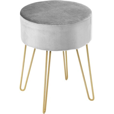 Sgabello Poggiapiedi Moderno Rotondo in Velluto, Gambe di Metallo, Ottomana Contenitore, per Camera da Letto Salotto (Grigio)