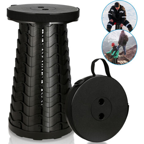 Sgabello portatile pieghevole Generazione retrattile sgabello da campeggio per la pesca/BBQ/attività all'aperto 150kg carico, nero