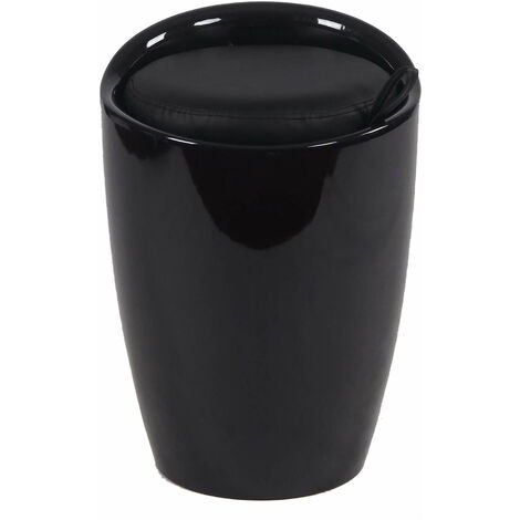 Sgabello pouf contenitore in plastica con cuscino colore nero