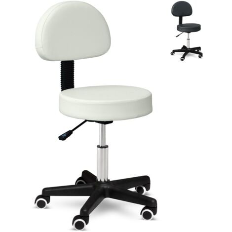 BODYLINE HEALTH AND MASSAGE Sgabello regolabile ruote schienale per tatuatore estetista ufficio ecopelle Lux Colore: Bianco