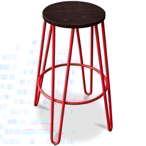 Sgabello rotondo - Design industriale - Legno e metallo - 66cm - Hairpin Rosso