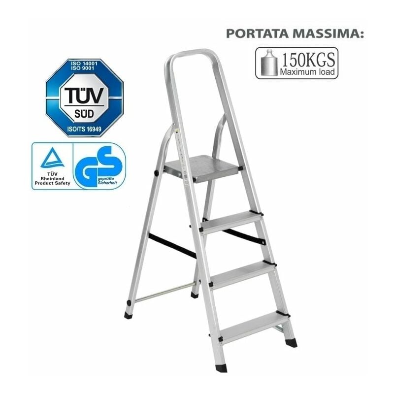 Scaletta Doppia In Alluminio Valex - 3 Gradini, Portata 150 Kg, Antiscivolo, Pieghevole, Leggera E Compatta
