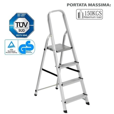Scala Sgabelli In Alluminio Portata 150kg En131 Da 4 - 5 - 7 Gradini - Foto 5