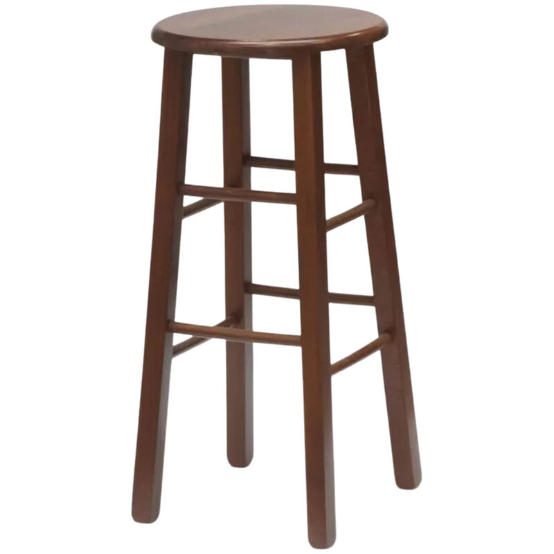 Sgabello In Legno Di Faggio - Seduta Tonda 30cm, Altezza 68cm, Colore Noce Scuro, Made In Italy - Foto 4