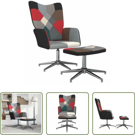 Sgabello -  Sedia Relax con Sgabello in Tessuto Patchwork