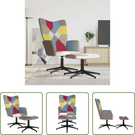 Sgabello -  Sedia Relax con Sgabello in Tessuto Patchwork