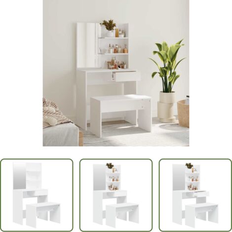 Sgabello -  Set Tavolo da Toeletta Bianco 74,5x40x141 cm