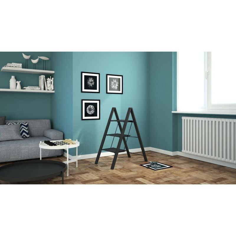 Colombo - Scala sgabello a 3 gradini in Alluminio nero salvaspazione leonardo 3