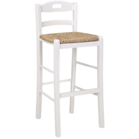 Sgabello Snack Seduta in Paglia H 67 Laccato Bianco