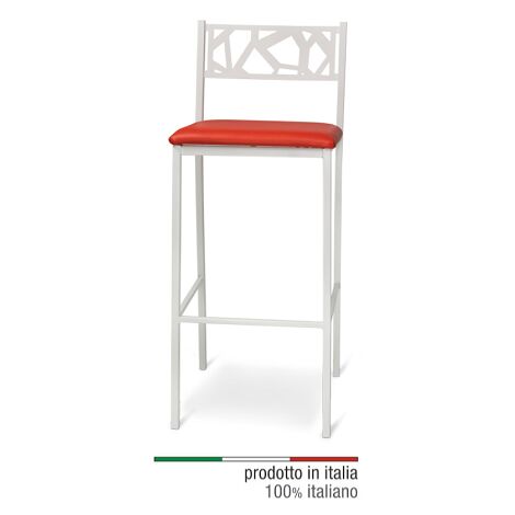 Sgabello Sonia  in Metallo con Schienale in Ferro e Seduta in Ecopelle Colore Bianco