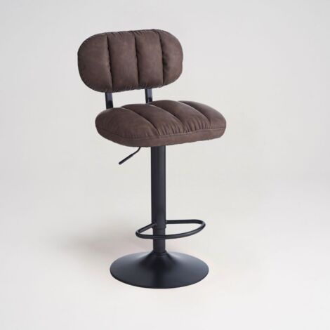 Sgabello Tati con seduta in ecopelle brown e gamba in metallo nero