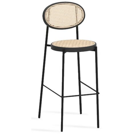 Sgabello vintage Preston in rattan naturale Nero - Nero