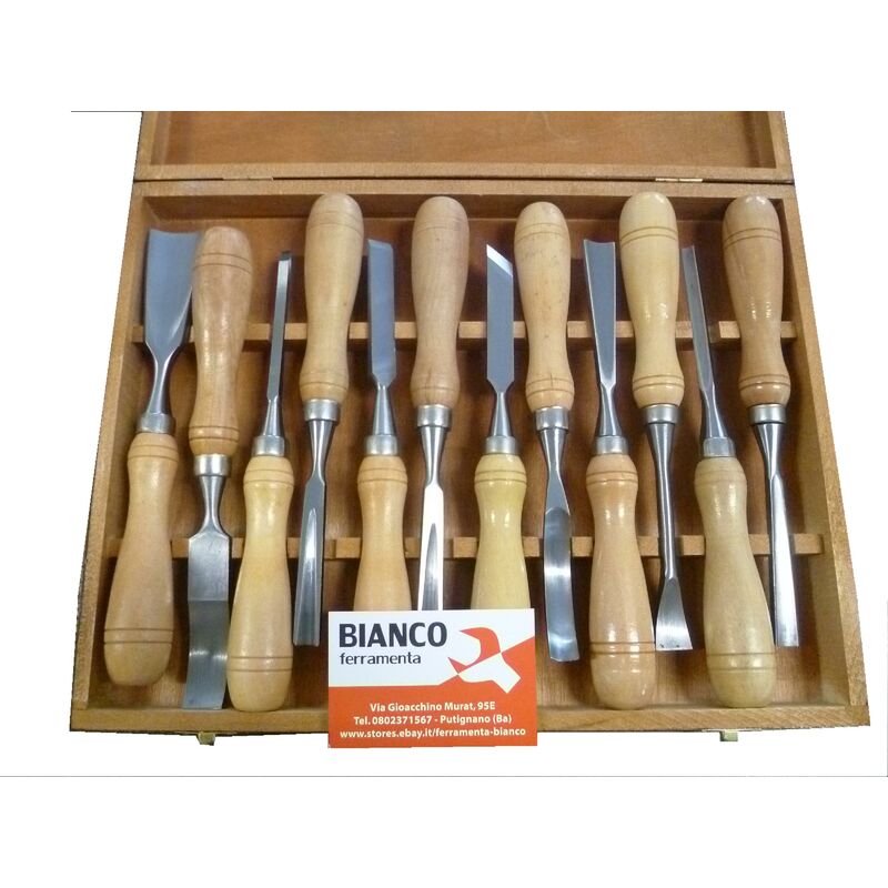 Image of Sgorbie per legno 12PZ - per intaglio - utensili legno - scalpelli da intarsio