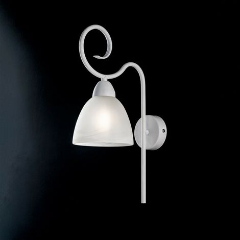 Shabby applique fer blanc abat-jour verre blanc une lumière 22x h38 cm