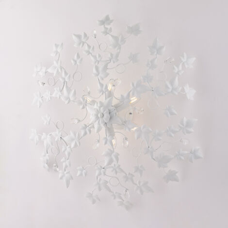 Shabby Deckenleuchte aus Eisen sechs Lichter Weißer Kristall Strass cm 80 Efeu