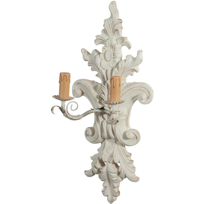 Shabby Wall Lamp in wood and iron finish white antiqued Made In Italy