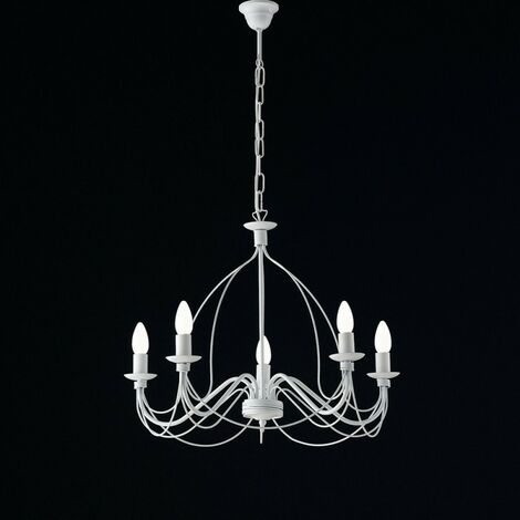 Shabby weißer Eisen Kronleuchter fünf Lichter 61x h45 cm