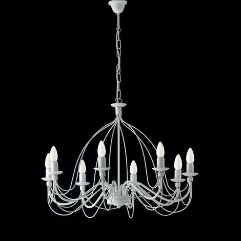 Shabby weißer Eisenkronleuchter acht Lichter 75x h49 cm