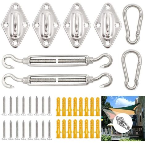 Shade Sail Fixing Kit, 40-Piece Shade Sail Mounting Kit, 304 Stainless Steel Hardware Accessory Kit, Garden Sail Fixing Kit