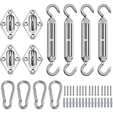 Shade Sail Fixing Kit, shirylzee 44 Pcs Stainless Mounting Kit Sail Shade Fixings, Hardware Fixing Accessories Kit for Square Rectangle and Triangular Awnings