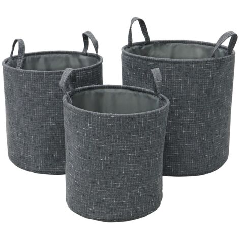 Shadow Round Fabric Storage Baskets with Handles, Set of 3, Grey