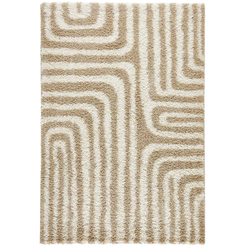Sweeek Shaggy Indoor Rug With Beige Geometric Patterns 160x120x3 Cm - Queensy