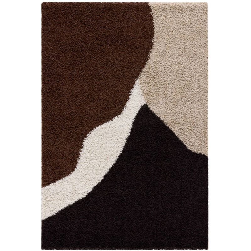 Sweeek Shaggy Indoor Rug With Geometric Patterns In Beige, Brown, Black 120 X 160 Cm - Omar