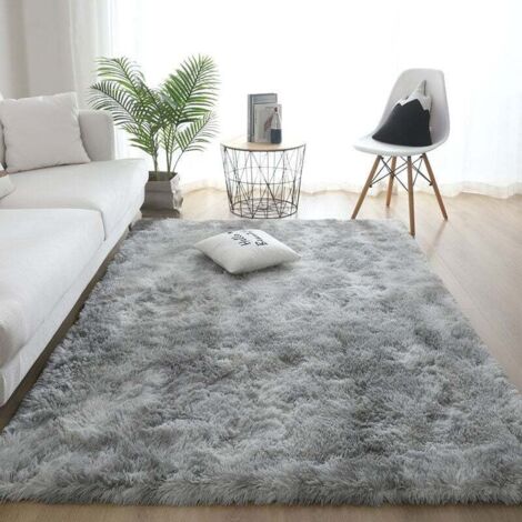 Shaggy Rug for Bedroom, Shaggy Rug for Living Room, Large Floor Mat for Hallway, Soft, Long Pile, Fluffy, Non-Slip Indoor Rug for Living Room, Children's Bedroom (Grey White, 80 x 160 cm)