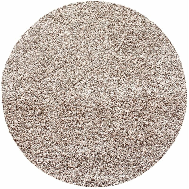 Tapis Rond Shaggy Uni Poils Longs Tapis Salon Chambre (Beige - 160x160cm)