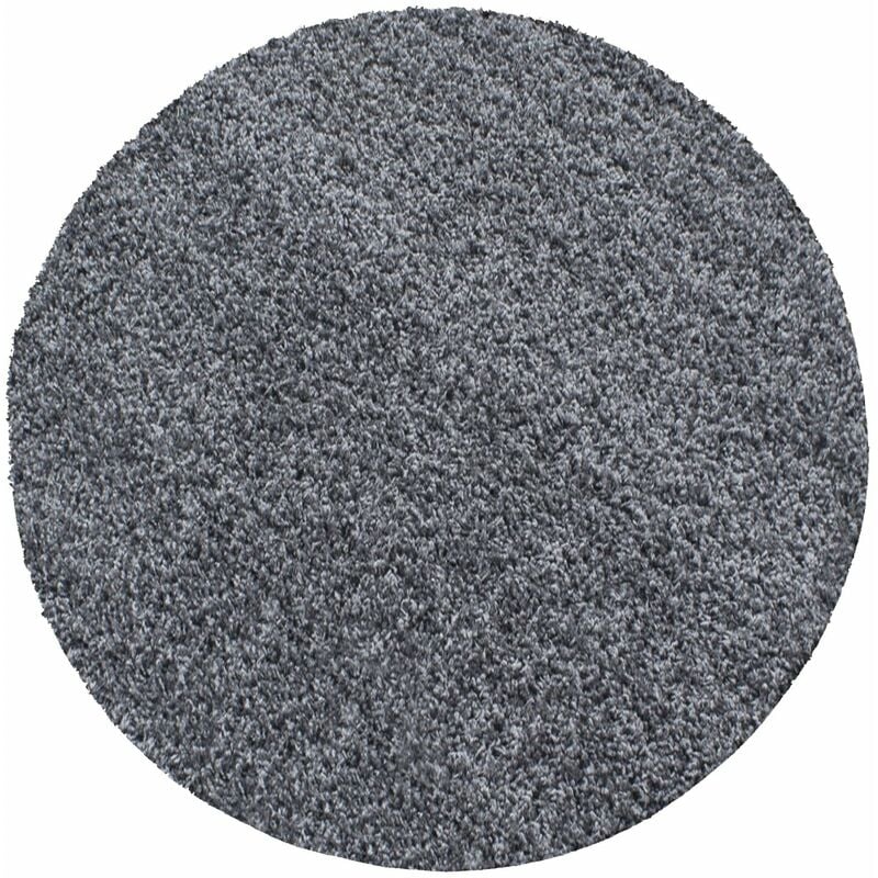 Tapis Rond Shaggy Uni Poils Longs Tapis Salon Chambre (Anthracite - 200x200cm)