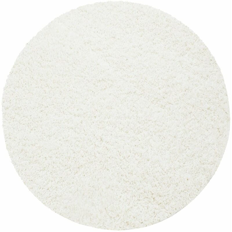 Tapis Rond Shaggy Uni Poils Longs Tapis Salon Chambre (Blanc - 200x200cm)