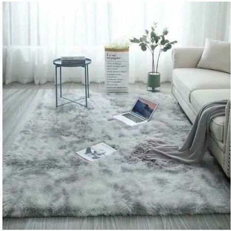 Shaggy Wohnzimmerteppich 120 x 160 cm, grauer Plüsch, weicher Polypropylen-Faser, rutschfester Teppich
