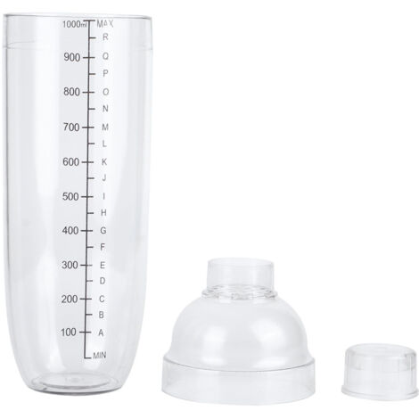 Shaker à Cocktail avec Échelle 1000ml, Pot à Lait et Verre en Plastique pour Jus et Vin - Idéal pour Bar à Domicile