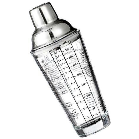 Shaker à cocktails avec balance 400 ml, verre doseur transparent pour mixologie.