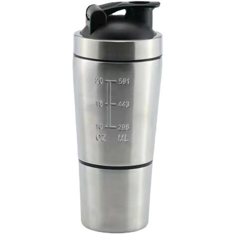 Shaker avec rangement pour poudre, Shaker en acier inoxydable avec fouet métallique, sans BPA